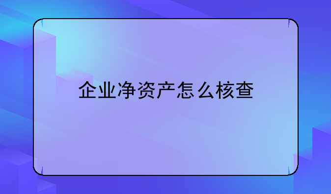 企业净资产怎么核查